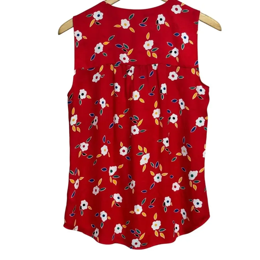 Cabi Red Floral Tie Front Sleeveless Blouse Size Small - Picture 3 of 6